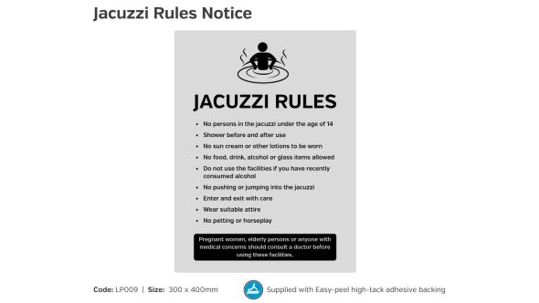 Jacuzzi Rules Guidelines Notice - LP009