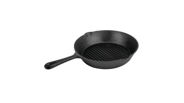 Vogue Round Cast Iron Ribbed Skillet Pan 26cm