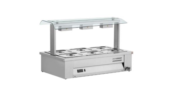 Inomak MSV610 Counter Top Bain Marie With Double Sneeze Guard 3x GN1/1