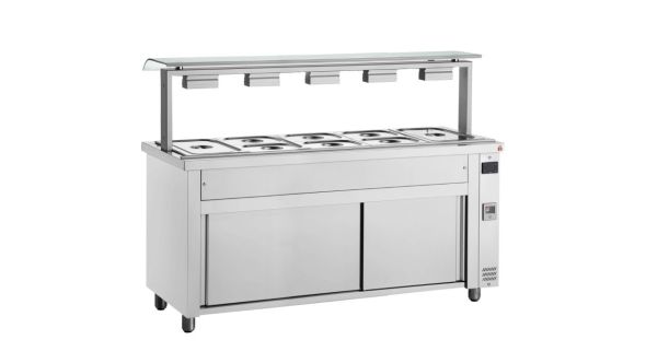 Inomak MJV718 Bain Marie With Heated Cupboard And Sneeze Guard 5x GN1/1