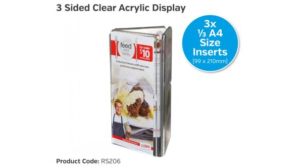 Freestanding Menu & Sign Holder - 3 Sided 1/3rd A4 Portrait Display