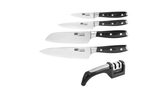 Vogue Tsuki 4-Piece Knife Set & Sharpener