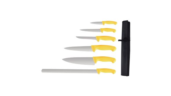 Vogue Yellow Handle 6-Piece Knife Set with Wallet