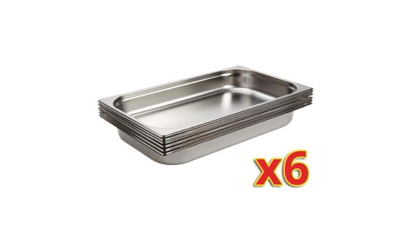 Vogue Stainless Steel 1/1 Gastronorm Trays 65mm (6 pack)