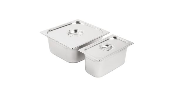 Vogue Stainless Steel Gastronorm Tray Set 1/3 and 2/3 with Lids