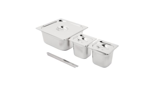 Vogue Stainless Steel Gastronorm Tray Set 2x 1/6 and 2/3 with Lids