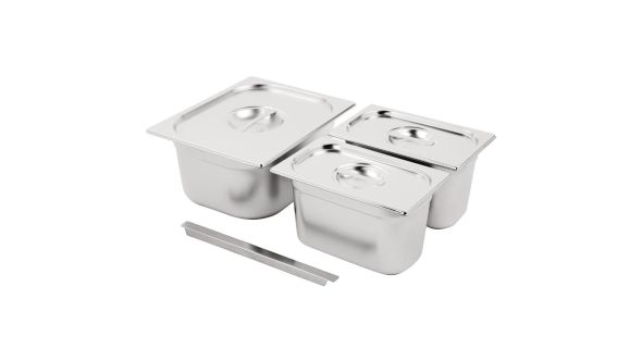Vogue Stainless Steel Gastronorm Tray Set 1/2 and 2x 1/4 with Lids