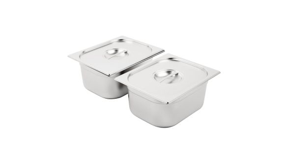 Vogue Stainless Steel Gastronorm Tray Set 2 x 1/2 with Lids