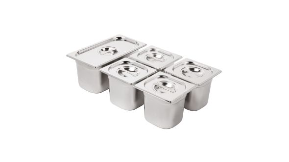 Vogue Stainless Steel Gastronorm Tray Set 1/3 and 4 x 1/6 with Lids