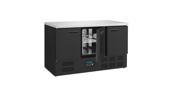 Polar G-Series Triple Door Counter Fridge Black 368Ltr