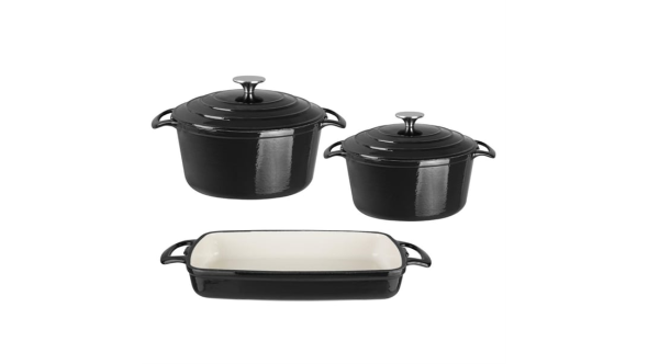Vogue Cook Like A Pro 3-Piece Cast Iron Casserole Dish Set