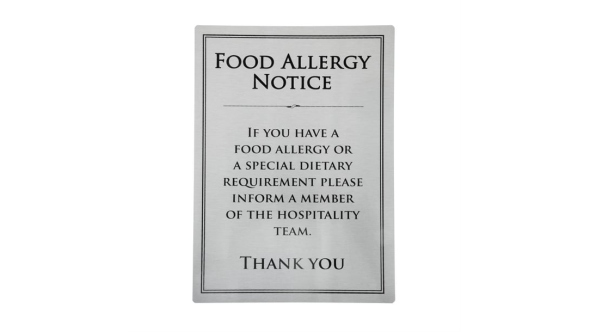 Vogue Brushed Steel Food Allergy Sign A4