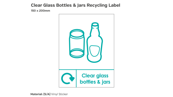 Clear Glass Bottles & Jars Recycling Label - Vinyl Sticker