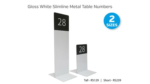 The Emperor Range - Slimline Metal Table Numbers - Short Gloss White