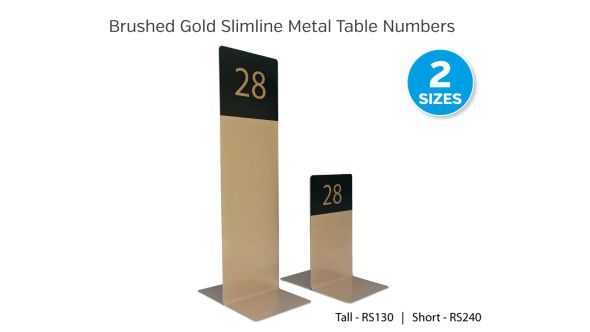 The Emperor Range - Slimline Metal Table Numbers - Short Brushed Gold