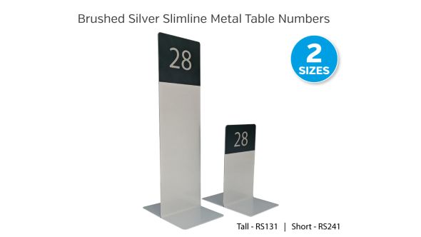 The Emperor Range - Slimline Metal Table Numbers - Tall Brushed Silver