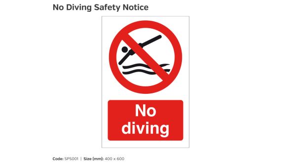 No Diving Swimming Pool Safety Notice - SPS001