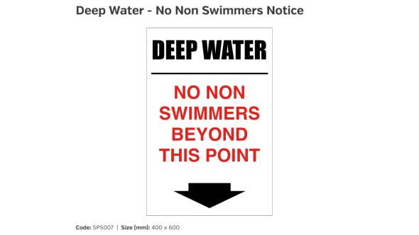 Deep Water Non Swimmers Beyond This Point Swimming Pool Safety Notice - SPS007