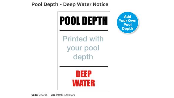 Pool Depth / Deep Water Swimming Pool Safety Notice - SPS008