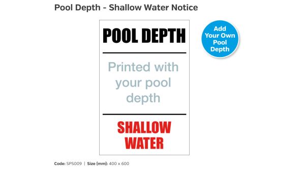 Pool Depth / Shallow Water Swimming Pool Safety Notice - SPS009