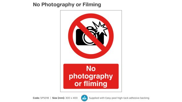 No Photography or Filming Swimming Pool Safety Notice - SPS018