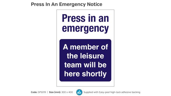 Press in an Emergency Swimming Pool Safety Notice - SPS024