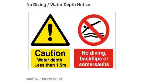 No Diving / Pool Depth Notice - SPS027