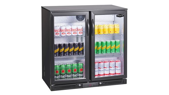 Sterling Pro Green SP2LO-OUT-BK Hinged Double Door Low Height Black Outdoor Bottle Cooler, 180 x 330ml Bottles