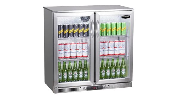 Sterling Pro Green SP2LO-OUT-STS Hinged Double Door Low Height Stainless Steel Outdoor Bottle Cooler, 180 x 330ml Bottles