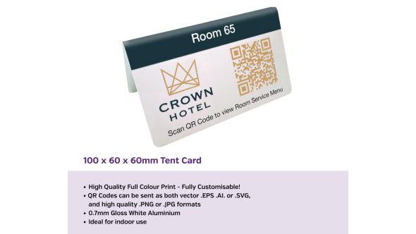 Premium Full Colour QR Code Table Top Tent Number - 100 x 60 x 60mm