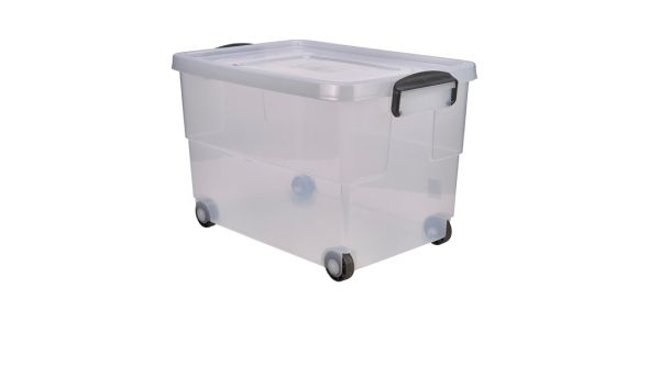 Storage Box 60L W/ Clip Handles On Wheels