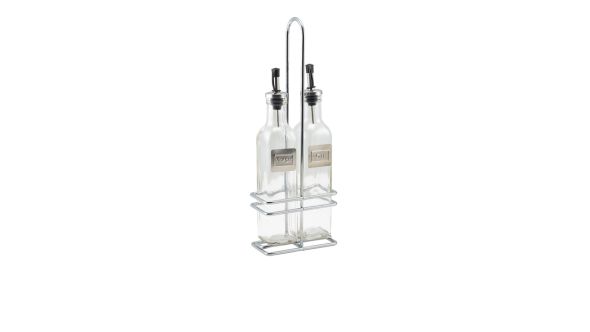 Square Glass Oil & Vinegar With Chrome Stand