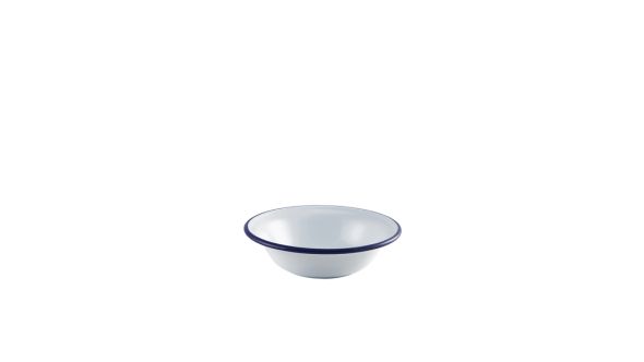 Enamel Bowl White with Blue Rim 16cm/ 6.25"