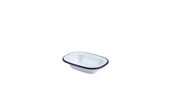 Enamel Rect. Pie Dish White & Blue 16cm