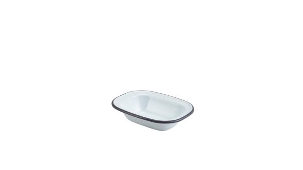 Enamel Rect. Pie Dish White with Grey Rim 16cm