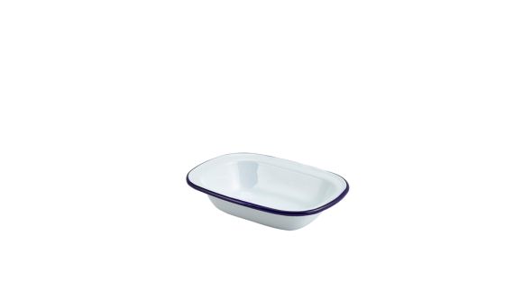 Enamel Rect. Pie Dish White & Blue 18cm