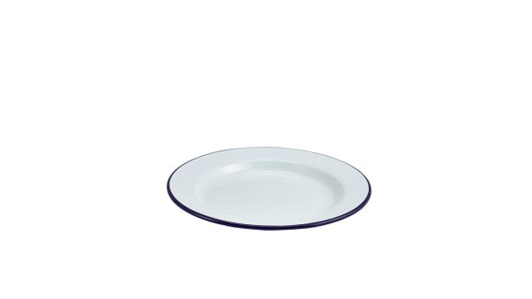 Enamel Wide Rim Plate White & Blue 24cm