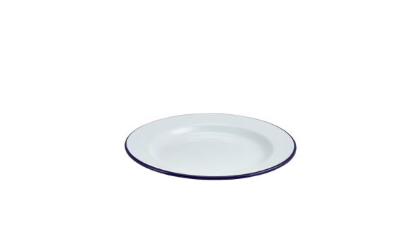 Enamel Wide Rim Plate White & Blue 26cm