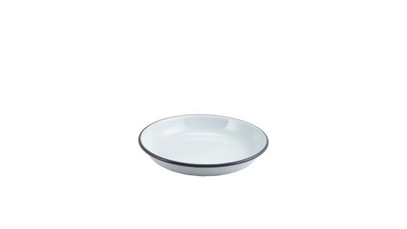 Enamel Rice/ Pasta Plate White with Grey Rim 20cm