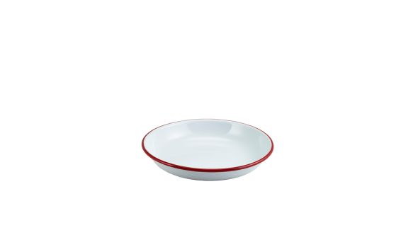 Enamel Rice/ Pasta Plate White with Red Rim 20cm