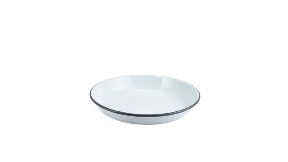 Enamel Rice/ Pasta Plate White with Grey Rim 24cm