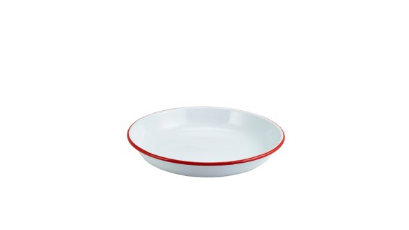 Enamel Rice/ Pasta Plate White with Red Rim 24cm