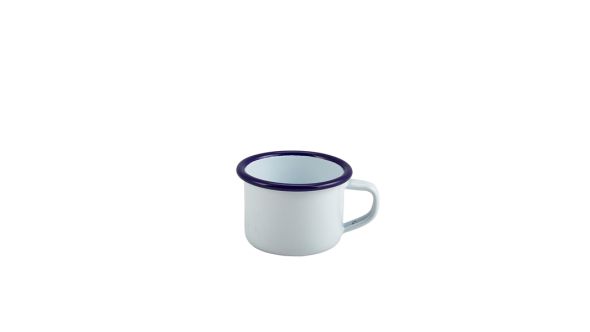Enamel Mug White With Blue Rim 12cl/4.2oz - Genware