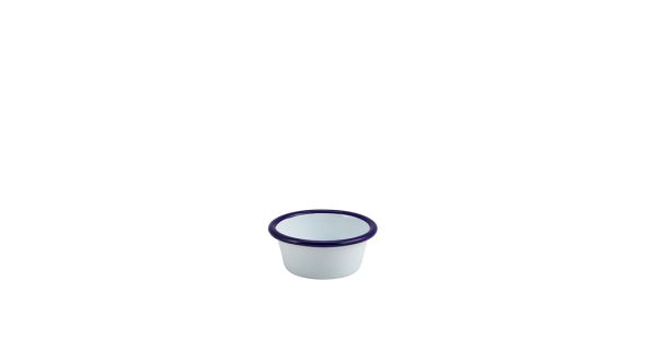 Enamel Ramekin White with Blue Rim 8cm Dia 90ml/ 3.2oz