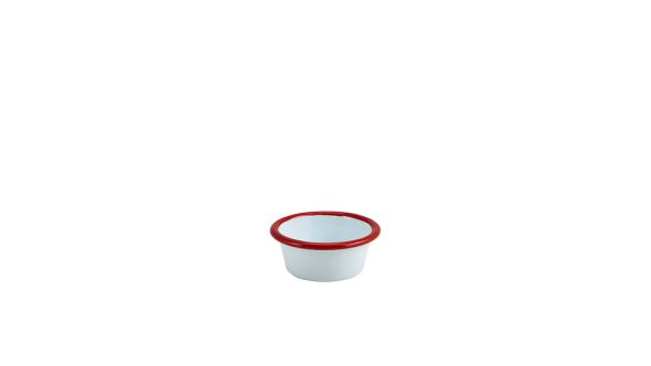 Enamel Ramekin White with Red Rim 8cm Dia 90ml/ 3.2oz