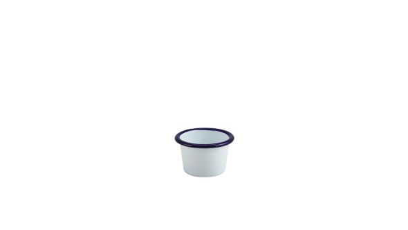 Enamel Ramekin White with Blue Rim 7cm Dia 90ml/ 3.2oz