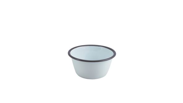 Enamel Round Deep Pie Dish White with Grey Rim 12cm