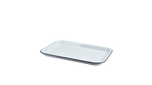 Enamel Serving Tray White with Grey Rim 33.5x23.5x2.2cm
