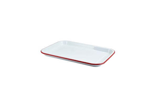 Enamel Serving Tray White with Red Rim 33.5x23.5x2.2cm