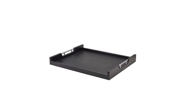 GenWare Solid Black Low Wall Butlers Tray with Metal Handles 54.5 x 44cm